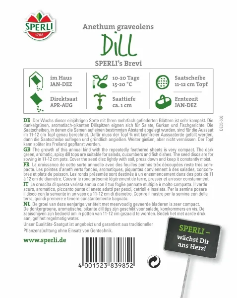 Sperli Dill Brevi - 5 Saatscheiben - Kräutersamen