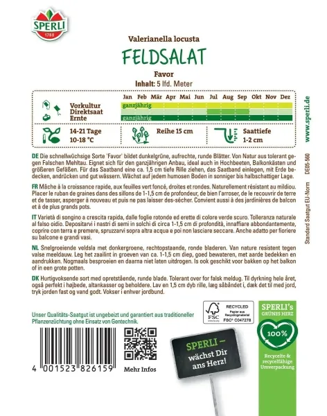 Sperli Feldsalat Favor 5 Meter Saatband - Gemüsesamen