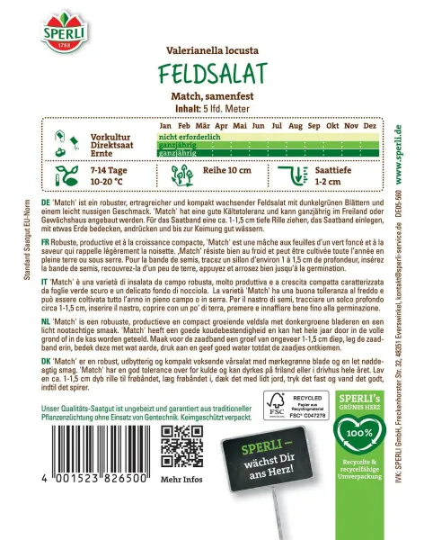 Sperli Feldsalat Match 5 Meter Saatband - Gemüsesamen