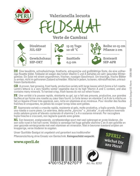 Sperli Feldsalat Verte De Cambrai / Jupiter / Dunkelgrüner Vollherziger 2 - Gemüsesamen