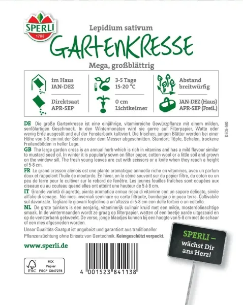 Sperli Gartenkresse Mega Großblättrig - Kräutersamen