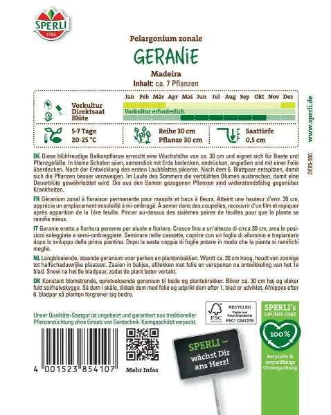 Sperli Geranien - Pelargonien Madeira rot stehend - Blumensamen