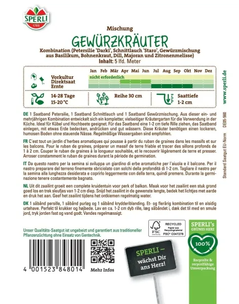 Sperli Gewürzkräuter-Kombination Saatband - Kräutersamen