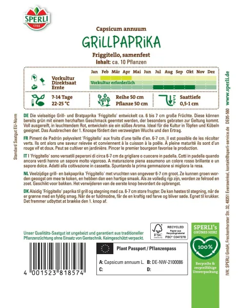 Sperli Grillpaprika Friggitello - Gemüsesamen
