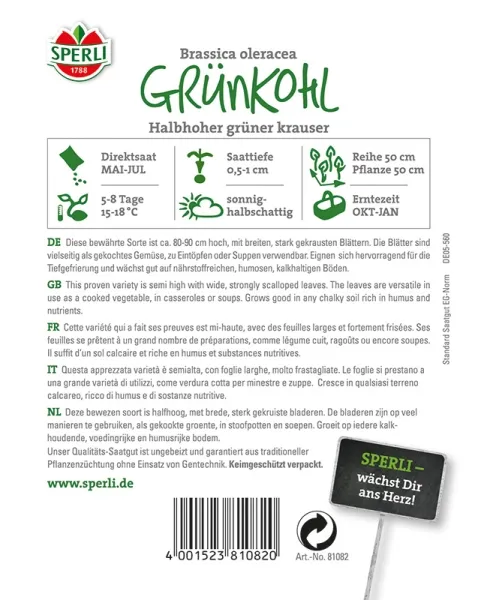 Sperli Grünkohl Halbhoher Grüner Krauser - Gemüsesamen