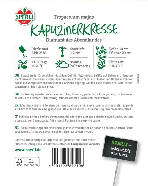 Sperli Kapuzinerkresse Diamant des Abendlandes - Blumensamen