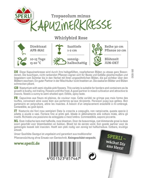 Sperli Kapuzinerkresse Whirlybird Rose - Blumensamen