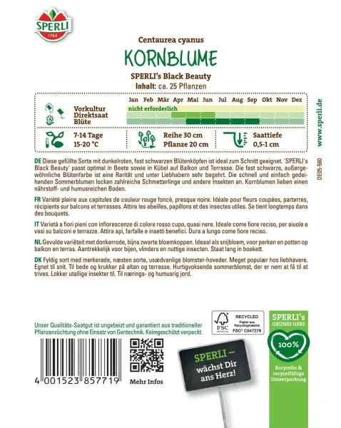 Sperli Kornblumen Black Beauty - Blumensamen