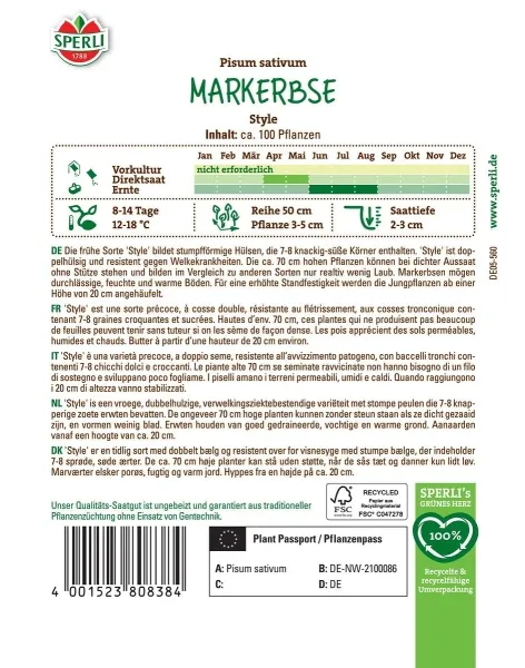 Sperli Markerbsen Style - Gemüsesamen