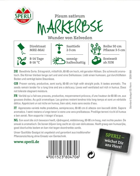Sperli Markerbsen Wunder von Kelvedon - Gemüsesamen