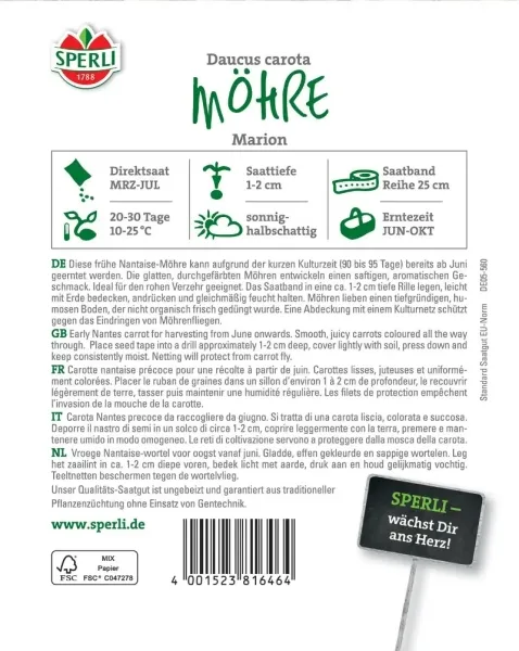 Sperli Möhren Marion Saatband - Gemüsesamen
