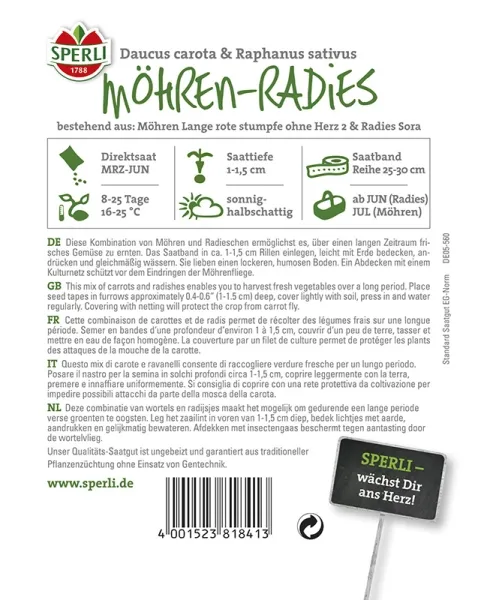 Sperli Möhren-Radies-Kombination Lange Rote Stumpfe ohne Herz 2 & Sora - Gemüsesamen