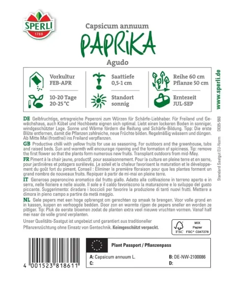 Sperli Paprika Agudo - Gemüsesamen