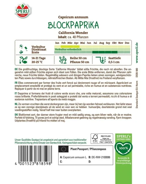 Sperli Paprika California Wonder - Gemüsesamen