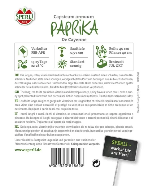 Sperli Paprika Cayenna De Cayenne - Kräutersamen