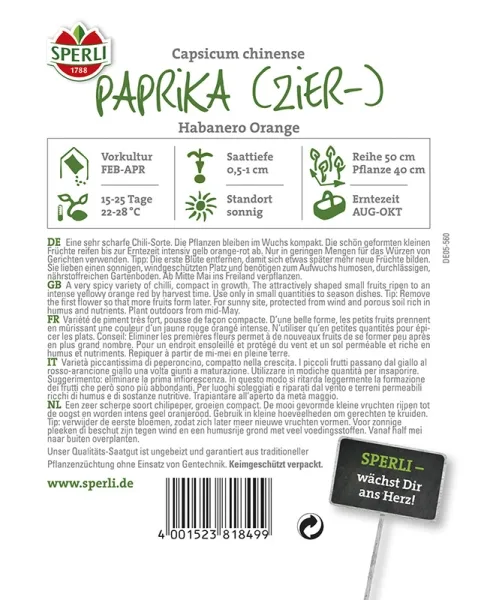 Sperli Paprika Habanero Orange - der Scharfe - Gemüsesamen