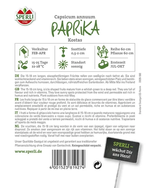 Sperli Paprika Kostas F1 - Gemüsesamen