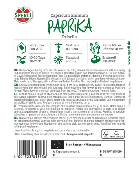 Sperli Paprika Priscila - Gemüsesamen