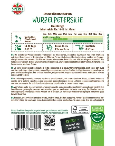 Sperli Petersilienwurzeln Halblange - Gemüsesamen