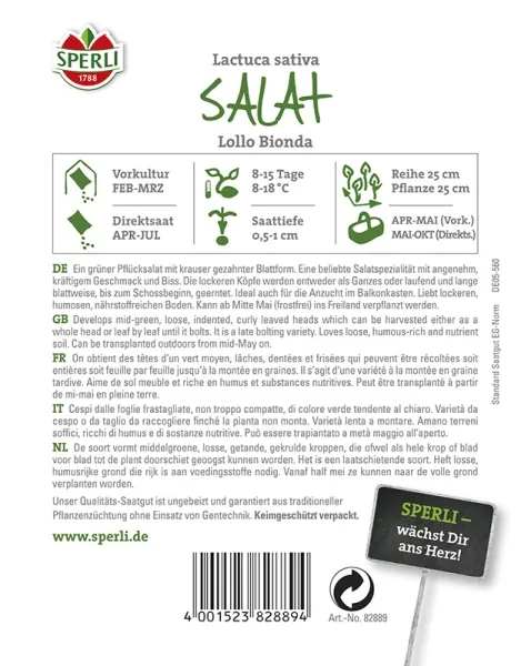 Sperli Pflücksalat Lollo Bionda - Gemüsesamen