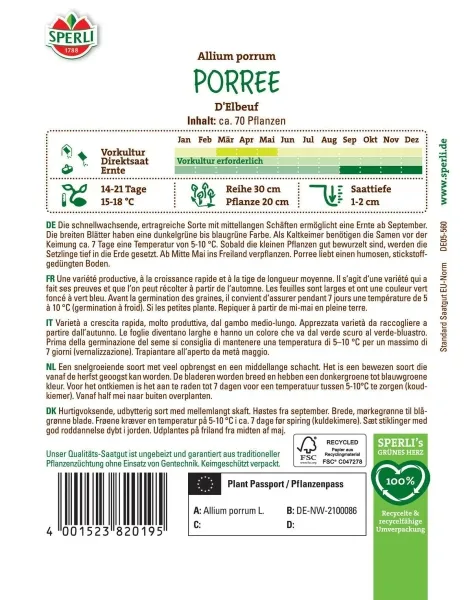 Sperli Porree / Herbstporree D´Elbeuf - Gemüsesamen