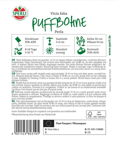 Sperli Puffbohnen Perla - Gemüsesamen