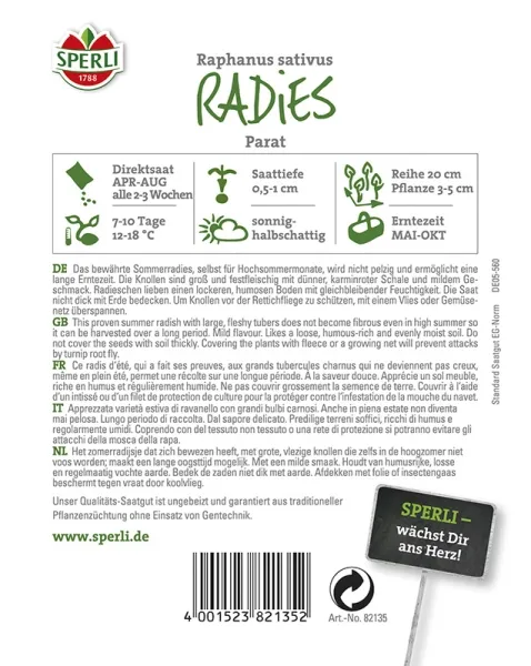 Sperli Radieschen Parat - 10 g Großpackung - Gemüsesamen