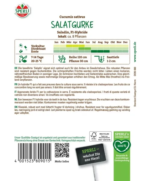 Sperli Salatgurken Saladin F1 - Hybride - Gemüsesamen