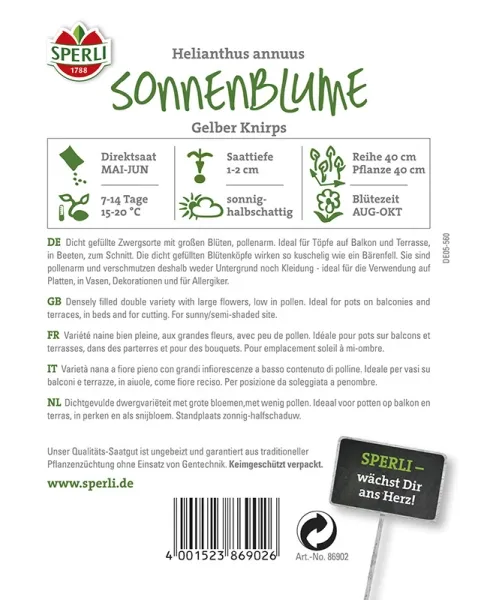 Sperli Sonnenblumen Gelber Knirps - Blumensamen