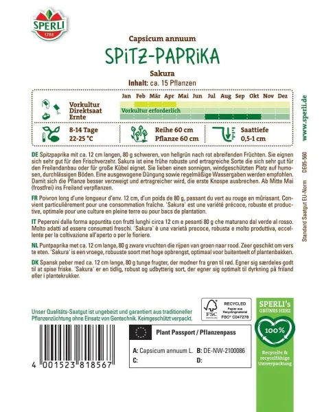 Sperli Spitzpaprika Sakura - Gemüsesamen