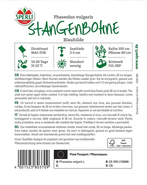 Sperli Stangenbohnen Blauhilde - Gemüsesamen