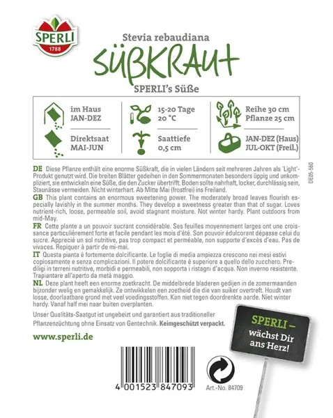Sperli Süßkraut - Stevia SPERLI´s Süße - Kräutersamen