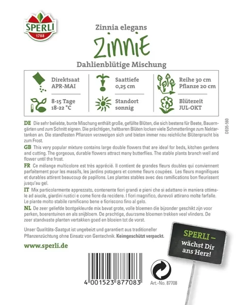 Sperli Zinnien Dahlienblütige Mischung - Blumensamen