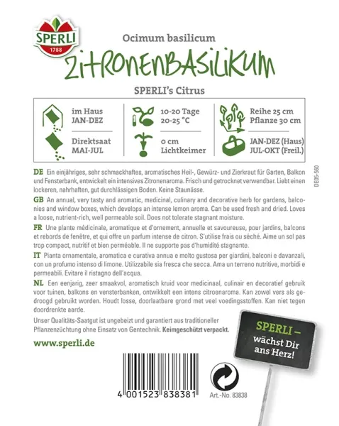 Sperli Zitronenbasilikum SPERLI´s Citrus - Kräutersamen