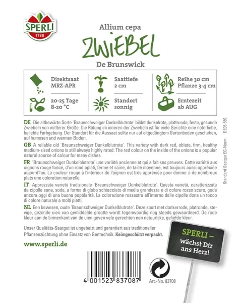 Sperli Zwiebeln Braunschweiger Dunkelblutrote - Gemüsesamen