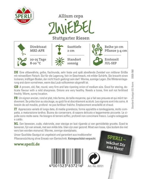 Sperli Zwiebeln Stuttgarter Riesen - Gemüsesamen