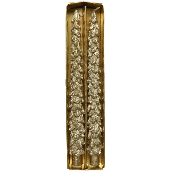 Spitzkerze in Baumform Goldfarben mit Glitter Ø 2,1 cm Höhe 25 cm - 2 Stück