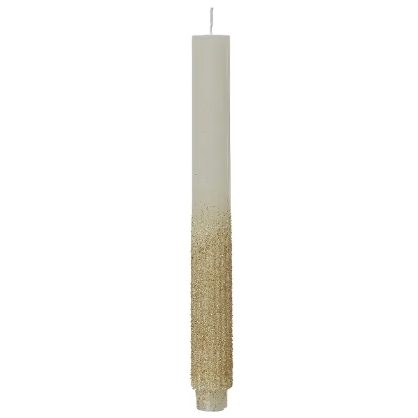 Stabkerzen Wollweiß & Goldfarben mit Glitter Ø 2,8 cm Höhe 26,5 cm - 2 Stück