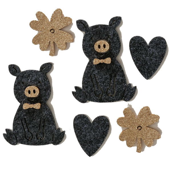 Streudeko Peggy das Glücksschwein schwarz mit Glitter Länge 7 cm Breite 1 cm Höhe 9 cm - Polyester