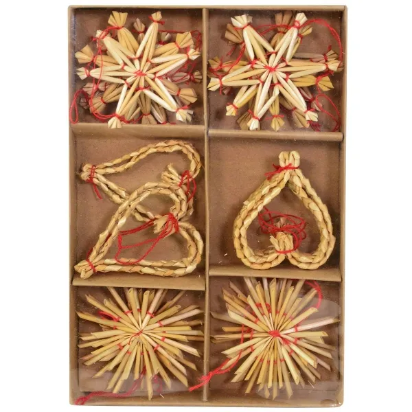Stroh Weihnachtssterne & Herzen Natur - 16er Set