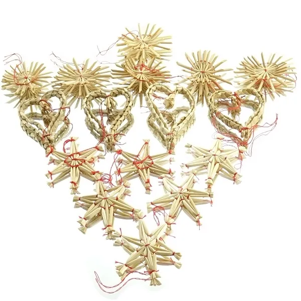 Stroh Weihnachtssterne & Herzen Natur - 16er Set