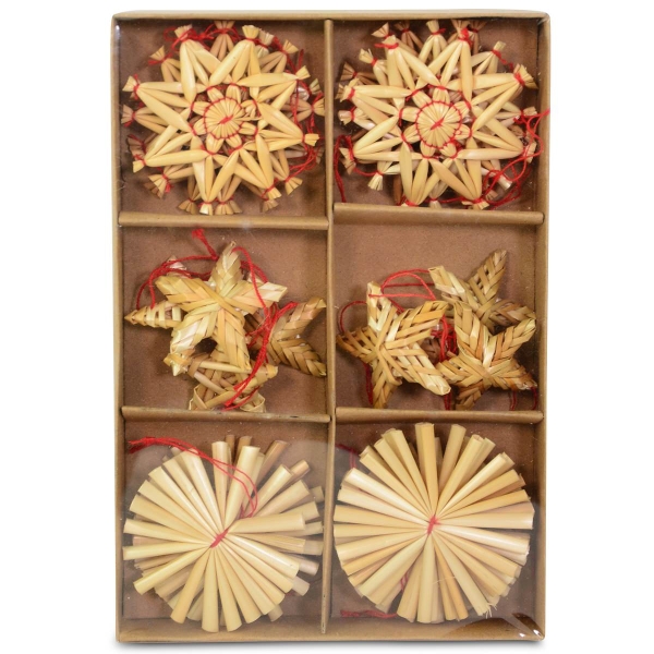 Stroh Weihnachtssterne Natur Ø 6 cm - 24er Set