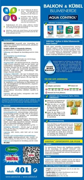 SUBSTRAL® Balkon & Kübel Blumenerde Aqua Control - 40 Liter