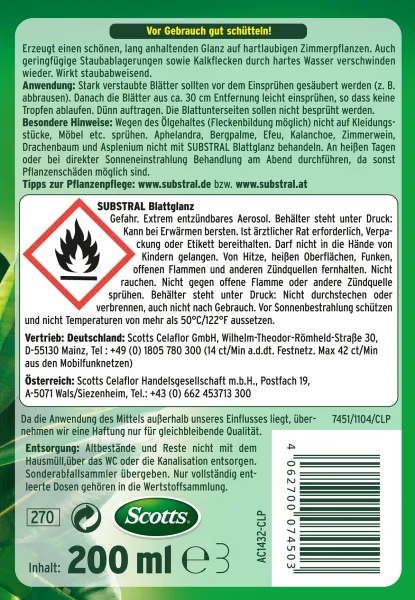 SUBSTRAL® Blattglanz Spray für Zimmerpflanzen anwendungsfertig - 200 ml