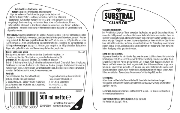 SUBSTRAL® CELAFLOR® Hunde & Katzen Stopp anwendungsfertig - 500 ml