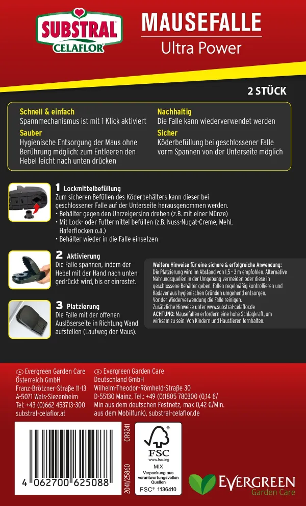 SUBSTRAL® CELAFLOR® Mausefalle Ultra Power - 2 Fallen