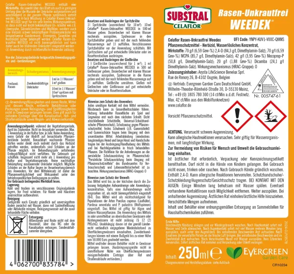 SUBSTRAL® CELAFLOR® Rasen-Unkrautfrei WEEDEX für bis zu 250 m² - 250 ml