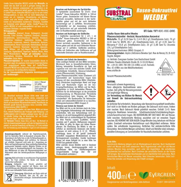 SUBSTRAL® CELAFLOR® Rasen-Unkrautfrei WEEDEX für bis zu 400 m² - 400 ml x 2