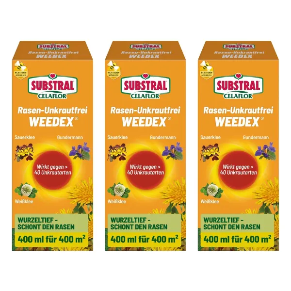 SUBSTRAL® CELAFLOR® Rasen-Unkrautfrei WEEDEX für bis zu 400 m² - 400 ml x 3