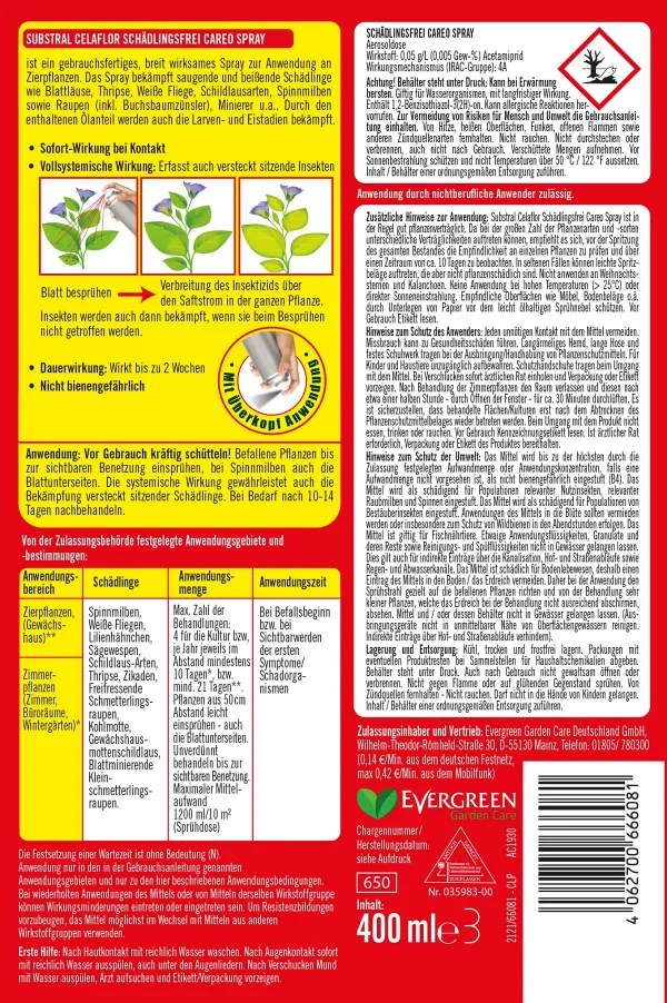 SUBSTRAL® CELAFLOR® Schädlingsfrei CAREO® Zierpflanzen Spray anwendungsfertig - 400 ml